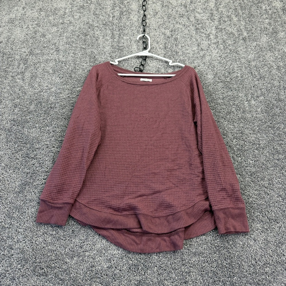 Maurices Waffle Knit Top Womens Extra Large Pink Raglan Long Sleeve Pullover